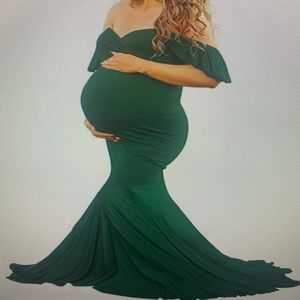 fitted maxi maternity dress dark green size X-Large